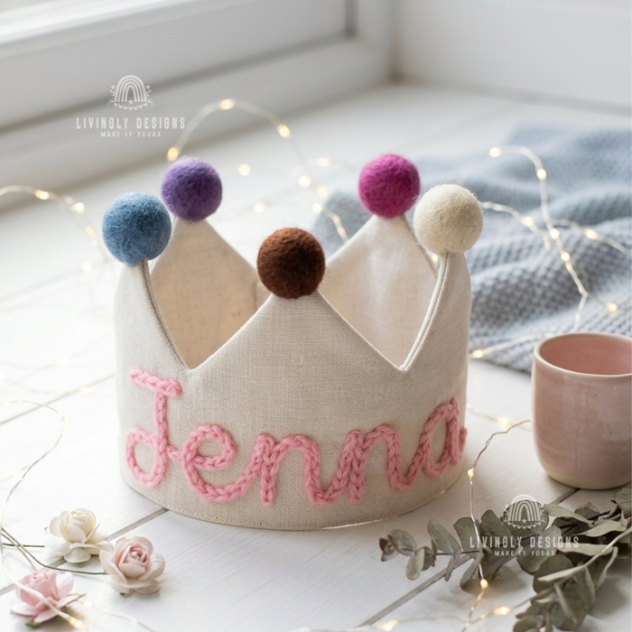 Fabric crown named Jenna.