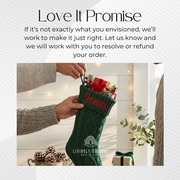 Green knit stocking with the name "Jonas"