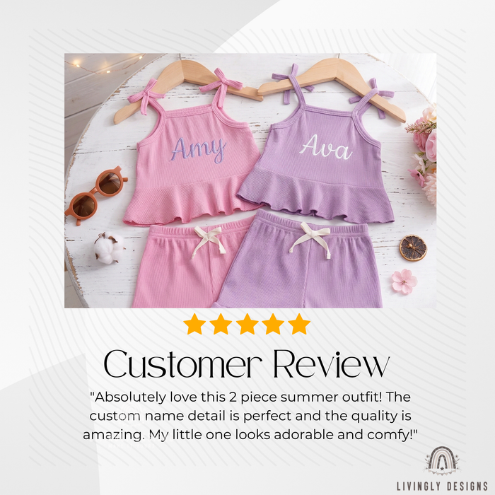 Pink and purple ribbed tank sets personalized with names Amy and Ava