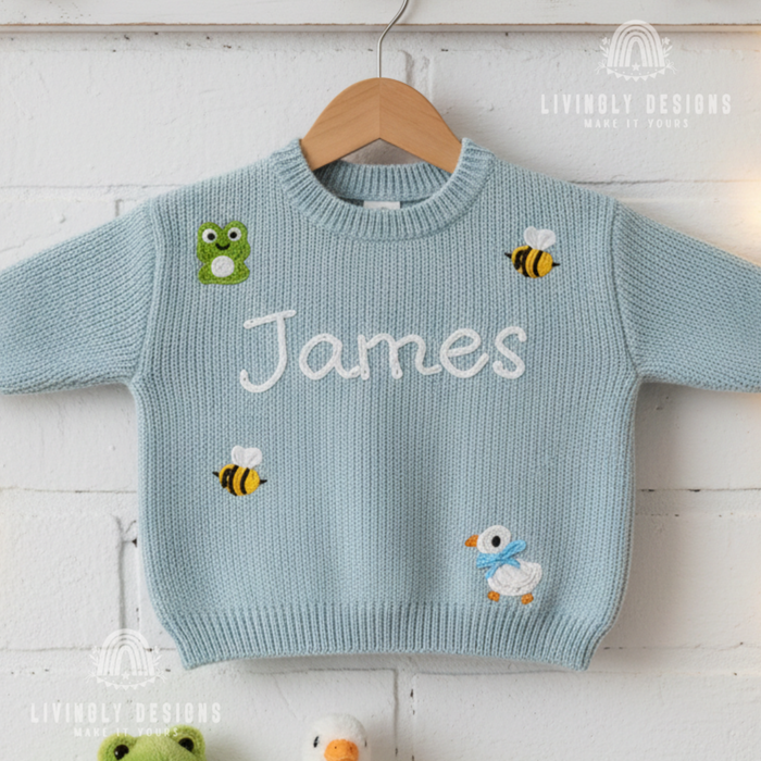 Custom Name Playful Pals Themed Kids/Baby Sweater