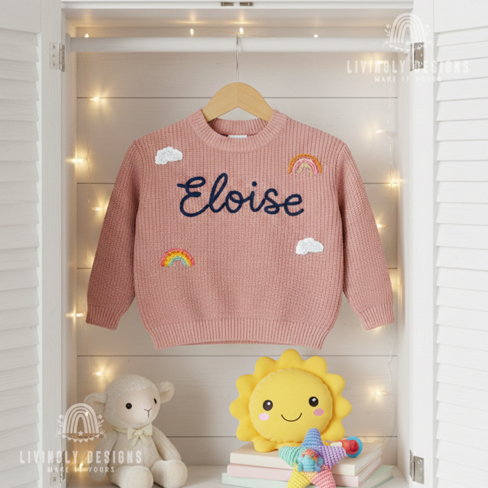 Custom Name Rainbow Skies Themed Kids/Baby Sweater