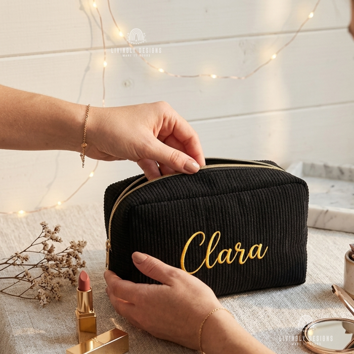 Embroidered Corduroy Makeup Bag