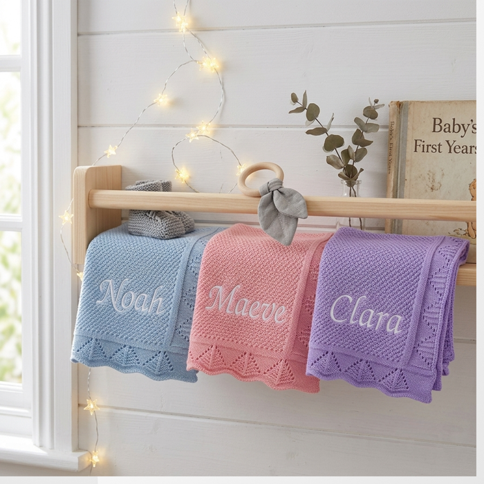 Personalized Knit Baby Blanket with Embroidered Name