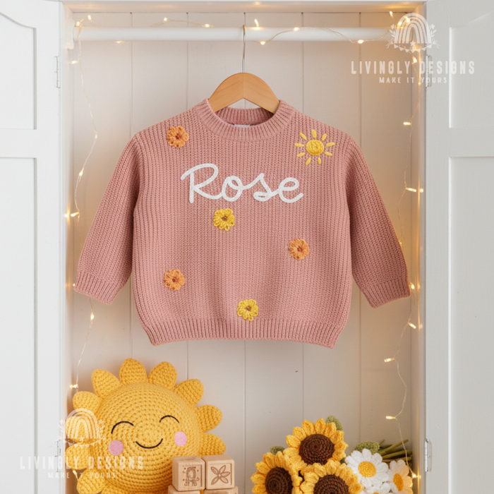 Custom Name Sun & Bloom Themed Kids/Baby Sweater