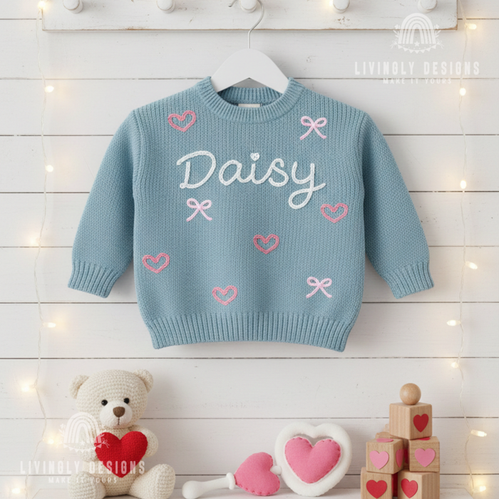 Custom Name Whimsical Hearts Themed Kids/Baby Sweater