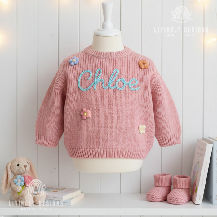 Custom Name Colorful Daisies Themed Kids/Baby Sweater