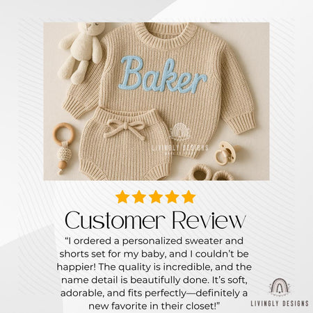 Personalized Name Baby Toddler Sweater & Shorts Set | Baby Gift Set | Personalized Keepsake | Hand-Embroidered Sweater |Custom Clothing Gift