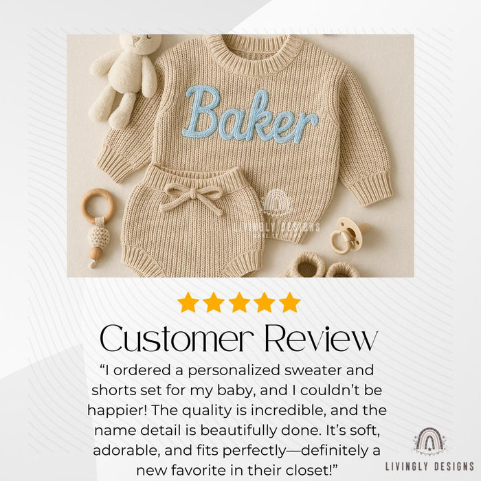 Personalized Name Baby Toddler Sweater & Shorts Set | Baby Gift Set | Personalized Keepsake | Hand-Embroidered Sweater |Custom Clothing Gift