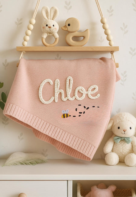 Custom Name Baby Blanket Hand Embroidered | Personalized Kids Blanket | Toddler Keepsake Blanket | Soft, Comfy Baby Blanket | Unique Blanket