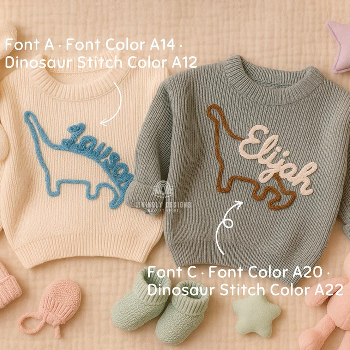 Personalized Dinosaur Baby Sweater | Custom Name Jumper | Hand-Embroidered Toddler Sweater | Baby Gift | Baby Keepsake
