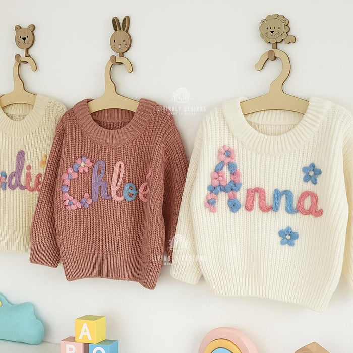 Custom Floral Baby Sweater | Custom Name Jumper | Hand-Embroidered Toddler Sweater | Baby Gift | Baby Keepsake