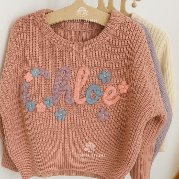 Custom Floral Baby Sweater | Custom Name Jumper | Hand-Embroidered Toddler Sweater | Baby Gift | Baby Keepsake