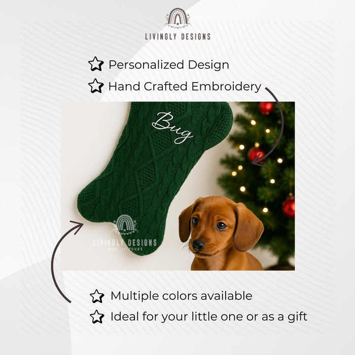 Custom Embroidered Dog Bone Christmas Stocking