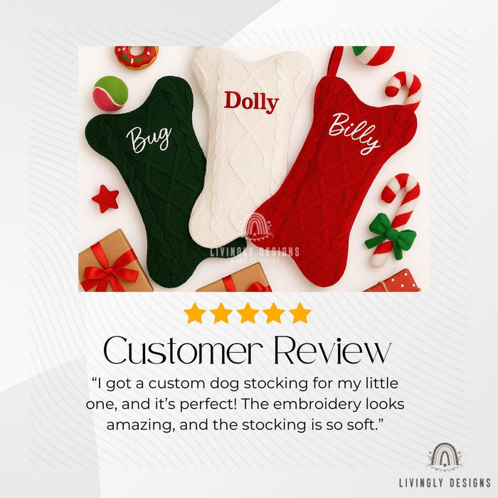 Personalized Dog Bone Christmas Stocking – Custom Embroidered Pet Stocking – Unique Holiday Gift for Dog Lovers