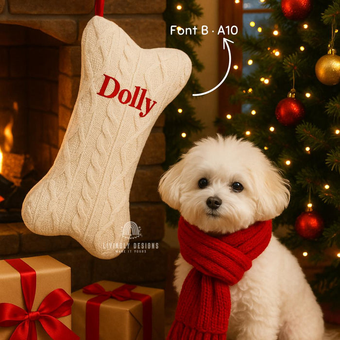 Personalized Dog Bone Christmas Stocking – Custom Embroidered Pet Stocking – Unique Holiday Gift for Dog Lovers