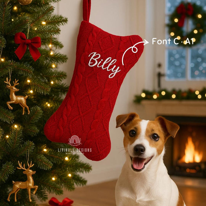 Personalized Dog Bone Christmas Stocking – Custom Embroidered Pet Stocking – Unique Holiday Gift for Dog Lovers
