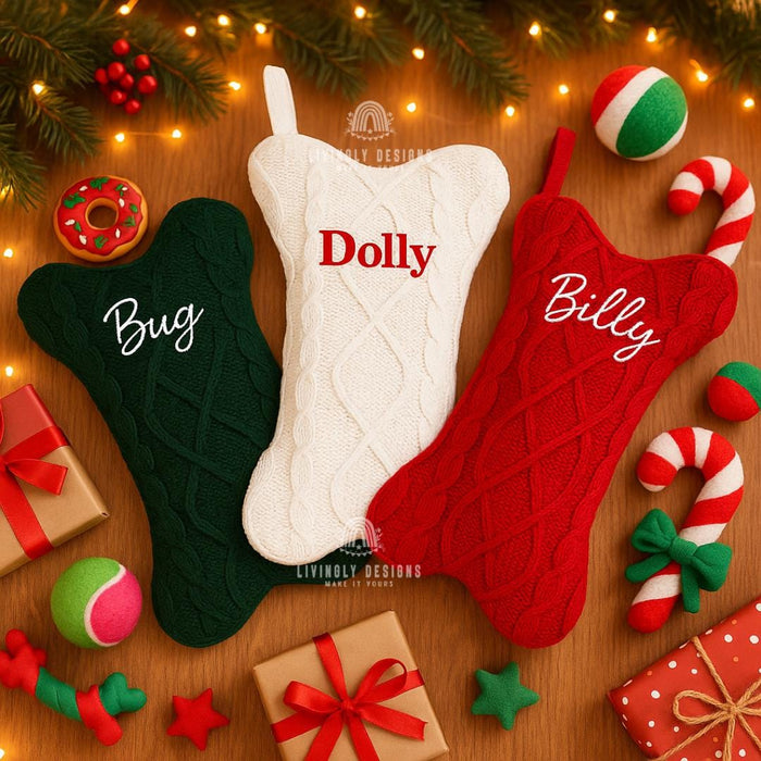 Custom Embroidered Dog Bone Christmas Stocking