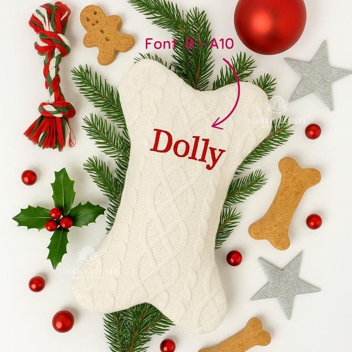 Personalized Dog Bone Christmas Stocking – Custom Embroidered Pet Stocking – Unique Holiday Gift for Dog Lovers