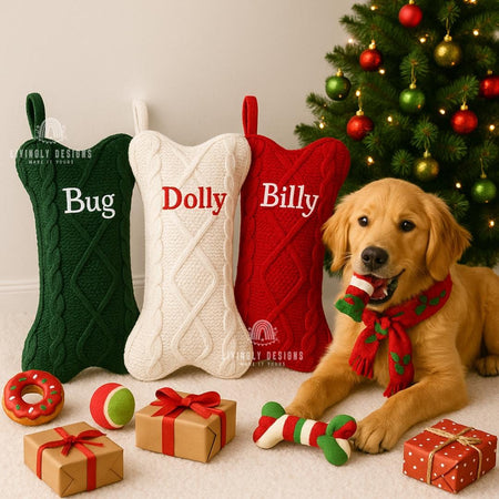 Personalized Dog Bone Christmas Stocking – Custom Embroidered Pet Stocking – Unique Holiday Gift for Dog Lovers