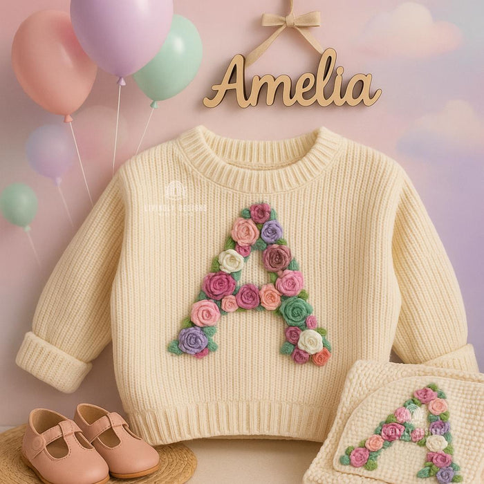 Custom Letter Floral Monogram Kids Jumper
