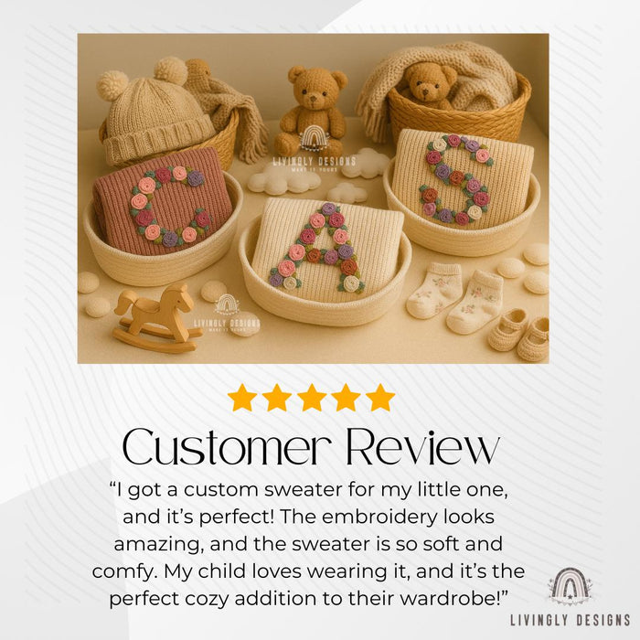 Personalized Letter Baby Sweater | Custom Hand-Embroidered Jumper | Baby & Toddler Gift | Keepsake Sweater | Baby Gift