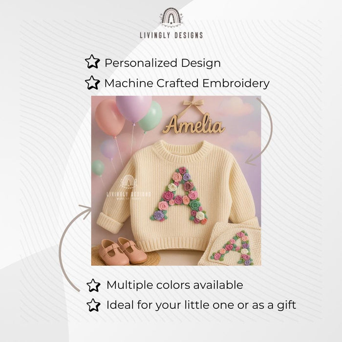Personalized Letter Baby Sweater | Custom Hand-Embroidered Jumper | Baby & Toddler Gift | Keepsake Sweater | Baby Gift