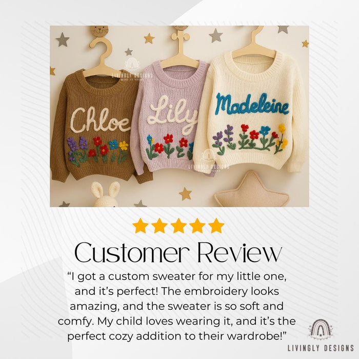 Personalized Name Floral Baby Sweater Jumper | Hand Embroidered Jumper Gift | Custom Baby Sweater | Baby Toddler Sweater | Baby Girl Gift
