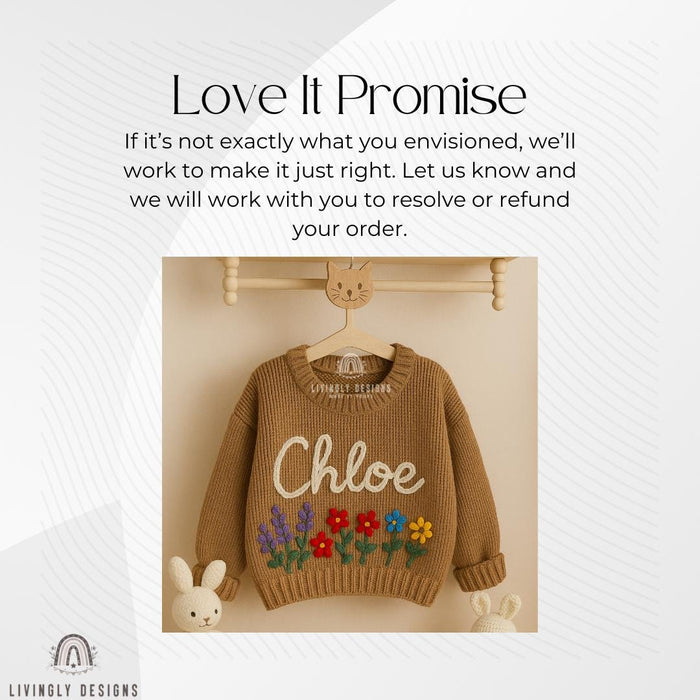 Personalized Name Floral Baby Sweater Jumper | Hand Embroidered Jumper Gift | Custom Baby Sweater | Baby Toddler Sweater | Baby Girl Gift