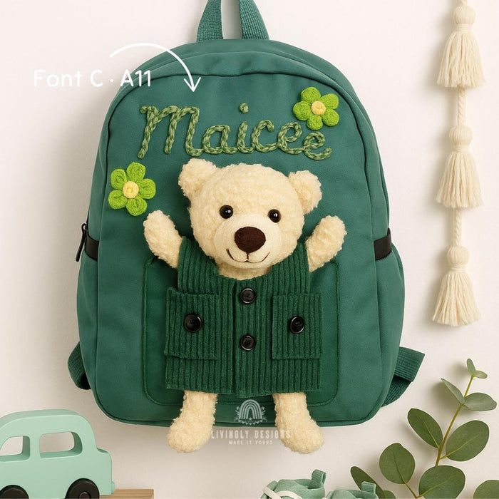 Personalized Name Teddy Bear Toddler Backpack | Kids School Bag | Back-to-School, Keepsake | Teddy Bear Backpack, Custom Teddy Backpack
