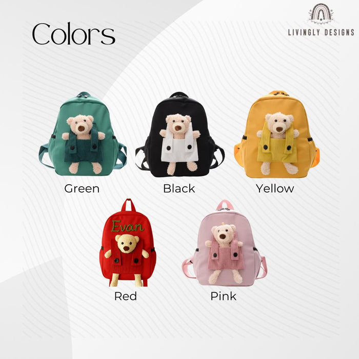Personalized Teddy Bear Backpack Machine Embroidered Kids School Bag