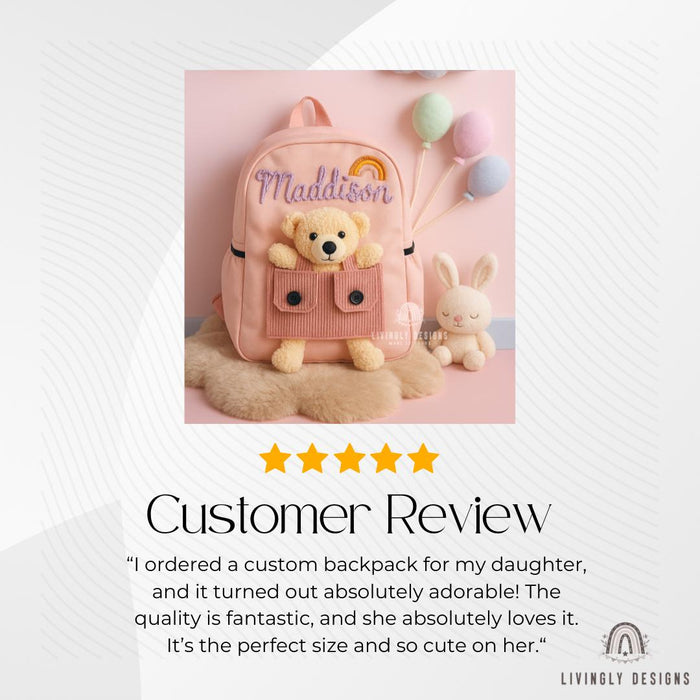Personalized Name Teddy Bear Toddler Backpack | Kids School Bag | Back-to-School, Keepsake | Teddy Bear Backpack, Custom Teddy Backpack