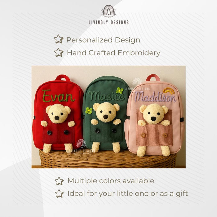 Personalized Name Teddy Bear Toddler Backpack | Kids School Bag | Back-to-School, Keepsake | Teddy Bear Backpack, Custom Teddy Backpack