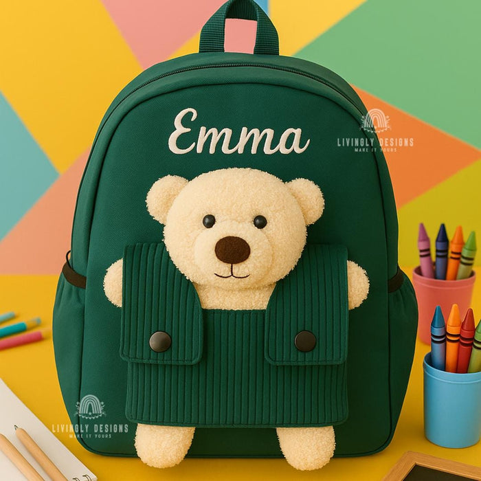 Custom Name Teddy Bear Machine Embroidered Toddler Backpack | Kids School Bag | Back-to-School, Keepsake | Personalized Teddy Backpack