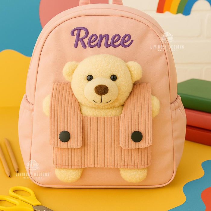 Custom Name Teddy Bear Machine Embroidered Toddler Backpack | Kids School Bag | Back-to-School, Keepsake | Personalized Teddy Backpack