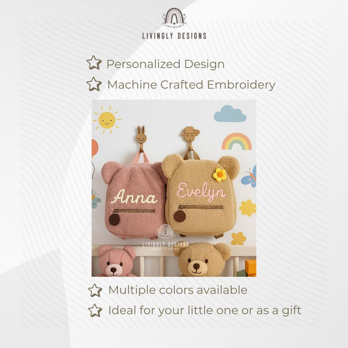 Personalized Teddy Bear Backpack Soft Sherpa Kids School Bag
