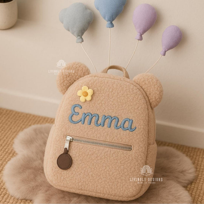 Personalized Teddy Bear Backpack: Soft Sherpa Kids School Bag