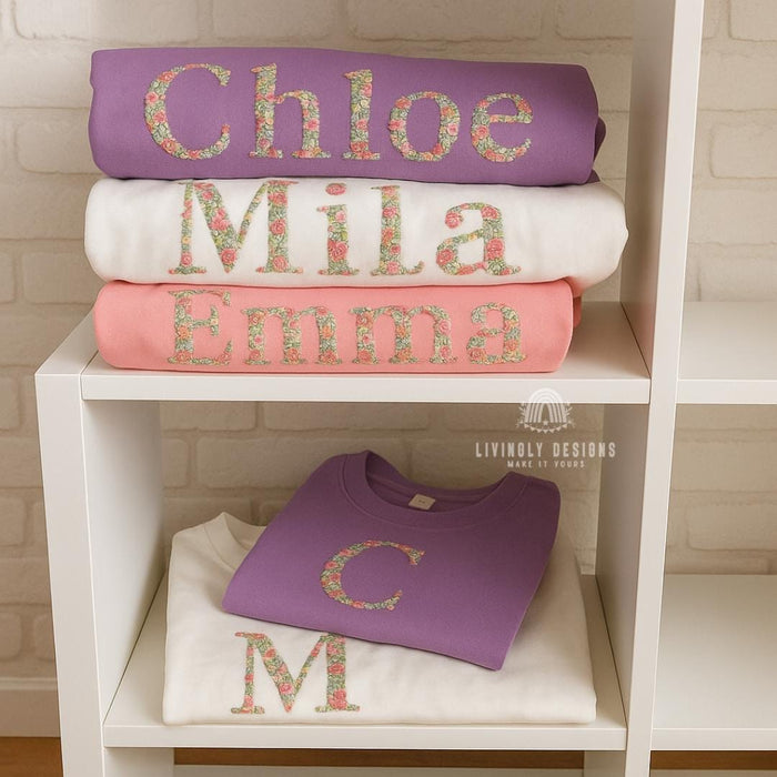 Personalized Letter/Name Child Floral Sweater | Machine Embroidered Sweater | Custom Kids Sweater | Custom Keepsake | Soft Sweatshirt | Gift