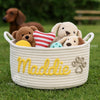 Custom Pet Name Toy Storage Basket | Dog or Cat Pet Toy Storage Bin | Embroidered Pet Gift | Personalized Dog Basket | Home Organizer Gift