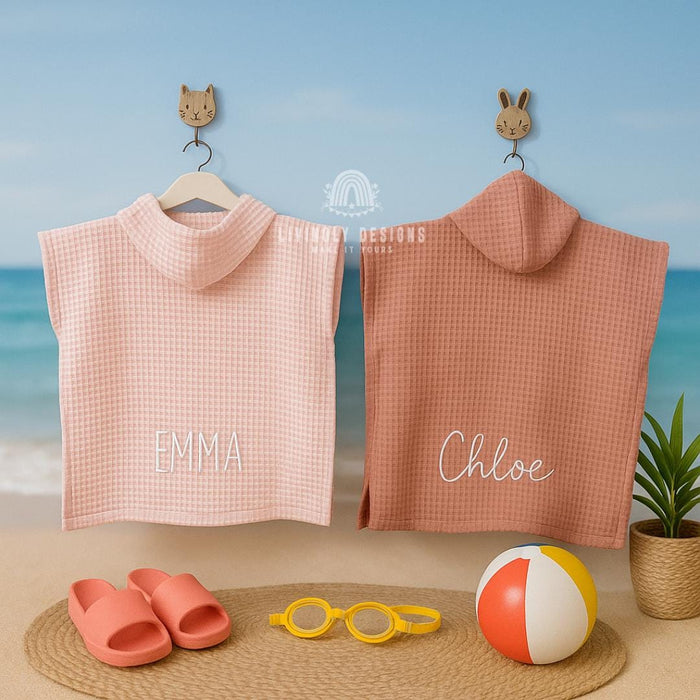 Personalized Kids Hooded Waffle Cotton Poncho Beach Coverup