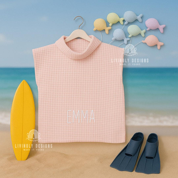 Personalized Kids Hooded Waffle Cotton Poncho Beach Coverup