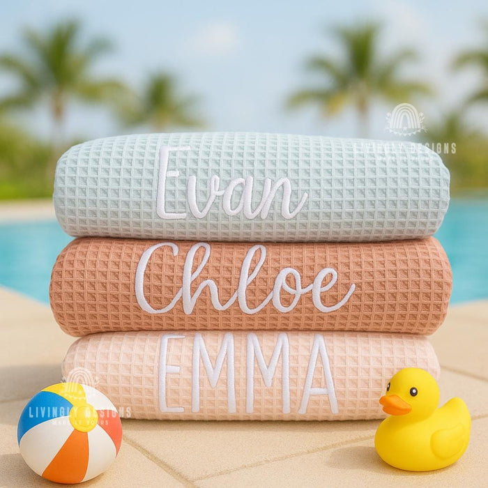 Custom Name Hooded Beach Towel for Kids | Personalized Swim Poncho | Custom Embroidered Cover Up | Cotton Towel Gift | Custom Swim Towel