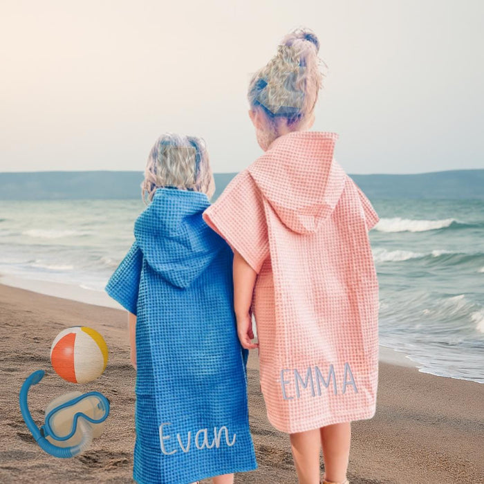 Custom Name Hooded Beach Towel for Kids | Personalized Swim Poncho | Custom Embroidered Cover Up | Cotton Towel Gift | Custom Swim Towel