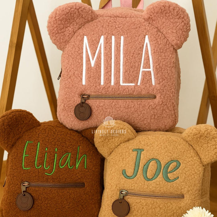Personalized Name Soft Teddy Bear Toddler Backpack | Custom Embroidered Name | Back-to-School Keepsake | Teddy Bear Backpack Custom Backpack