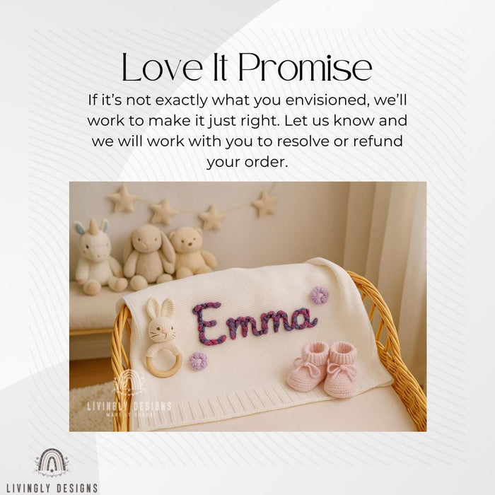 Hand Embroidered Custom Name Baby Blanket