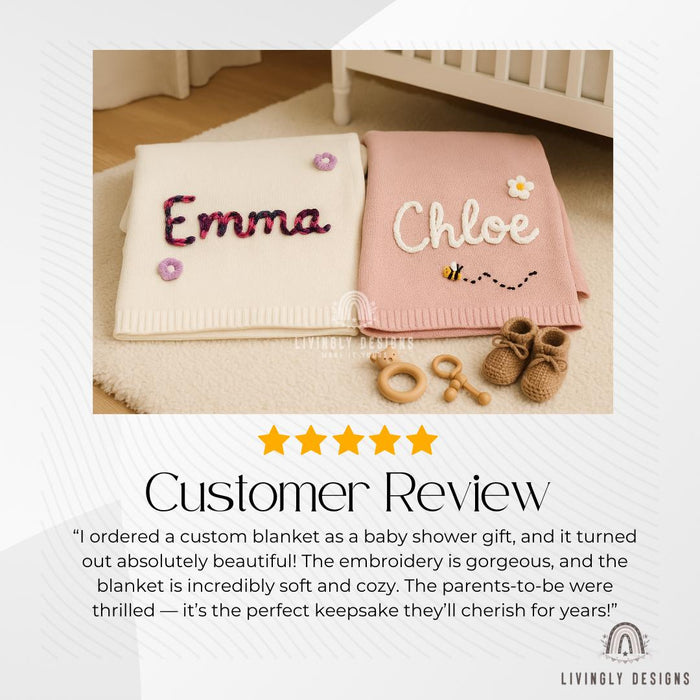 Hand Embroidered Custom Name Baby Blanket