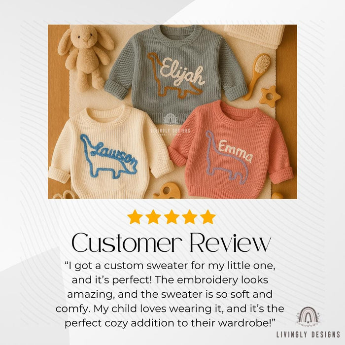 Personalized Dinosaur Baby Sweater | Custom Name Jumper | Hand-Embroidered Toddler Sweater | Baby Gift | Baby Keepsake