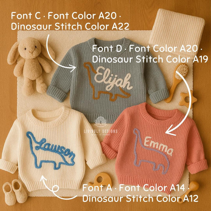 Personalized Dinosaur Baby Sweater | Custom Name Jumper | Hand-Embroidered Toddler Sweater | Baby Gift | Baby Keepsake