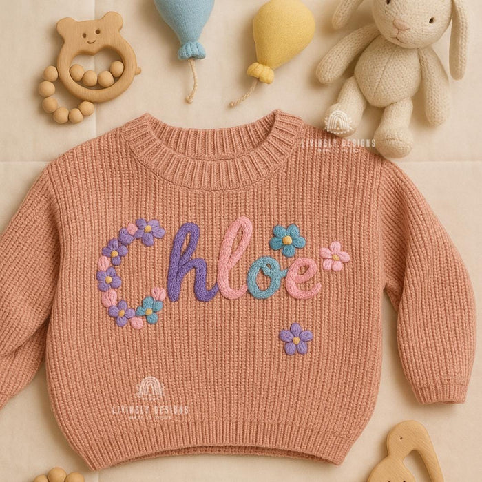 Custom Floral Baby Sweater | Custom Name Jumper | Hand-Embroidered Toddler Sweater | Baby Gift | Baby Keepsake