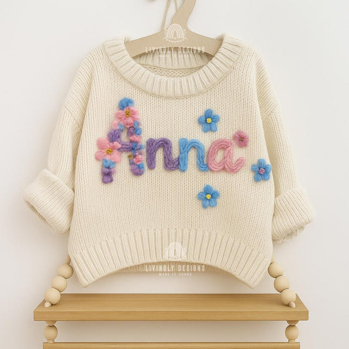 Custom Floral Baby Sweater | Custom Name Jumper | Hand-Embroidered Toddler Sweater | Baby Gift | Baby Keepsake