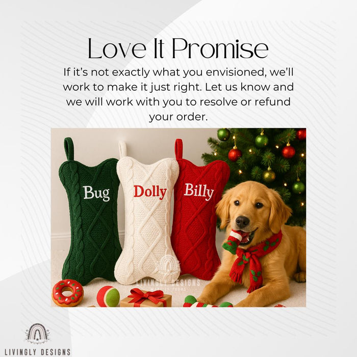 Personalized Dog Bone Christmas Stocking – Custom Embroidered Pet Stocking – Unique Holiday Gift for Dog Lovers